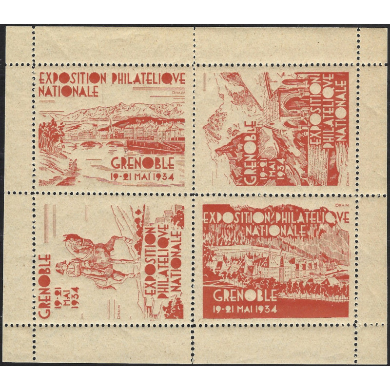 Feuillet de 4 vignettes Expo philatélique de Grenoble 1934.