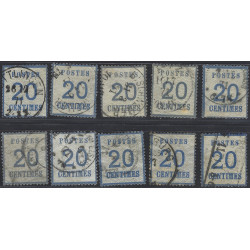 Timbre d'Alsace Lorraine N°6 lot de 10 exemplaires avec nuances oblitérés.