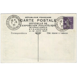 CP officielle – Exposition Philatélique Internationale Strasbourg - Oblitération spéciale du 7 juin 1927.