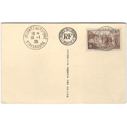 Cachet Journée du timbre Strasbourg 16 janvier 1938 sur Carte postale Musée du Louvre.