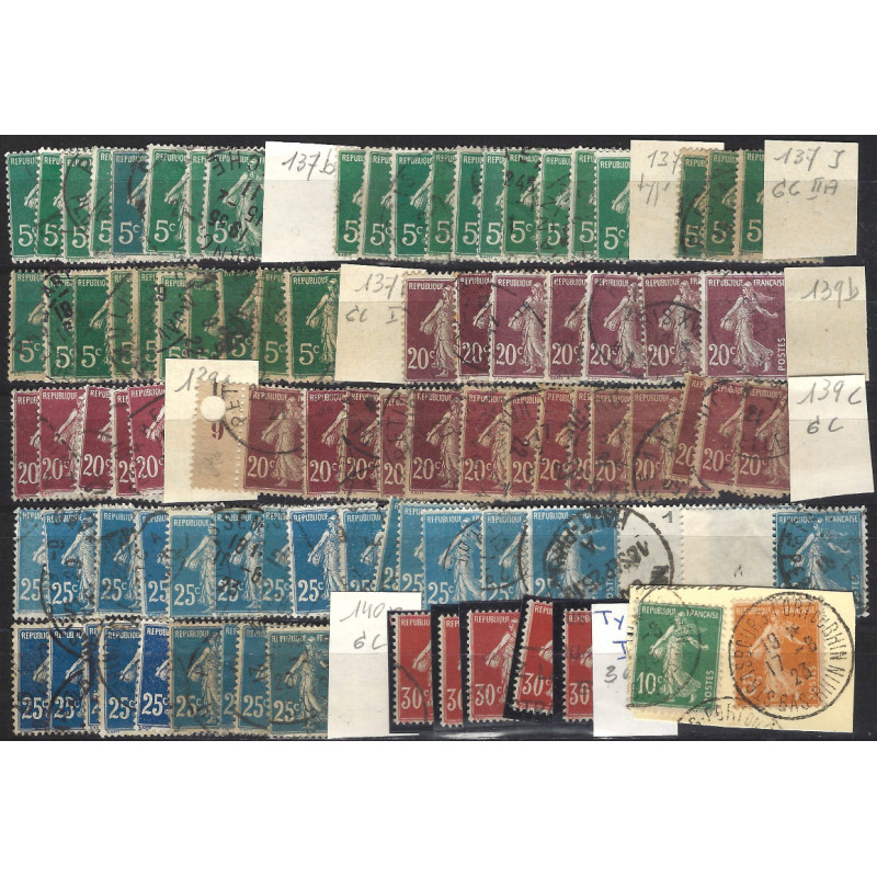 Lot de timbres de France type Semeuse 1907-1937 oblitérés.