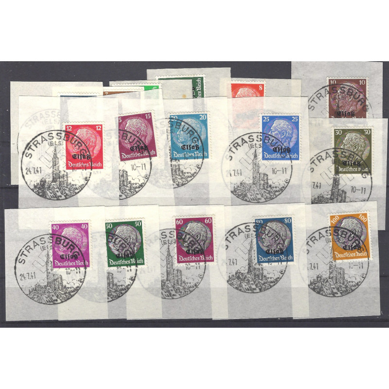 Alsace-Lorraine timbres surchargés N°8-23 série oblitéré cachet de propagande.