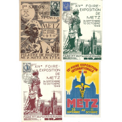 Metz Foire exposition internationale 1948-1950 - 4 cartes illustrées commémoratives.