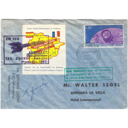 Premier vol de Fusée-Zucker en Andorre sur enveloppe premier jour 1962.