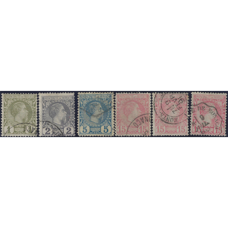 Monaco Prince Charles III timbres N°1-5 lot de 6 valeurs oblitérés.