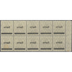 Sarre timbre N°7 surcharge recto verso en bloc de 10 bdf neuf**.
