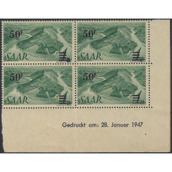 Sarre timbre N°228A bloc de 4 coin daté neuf**.