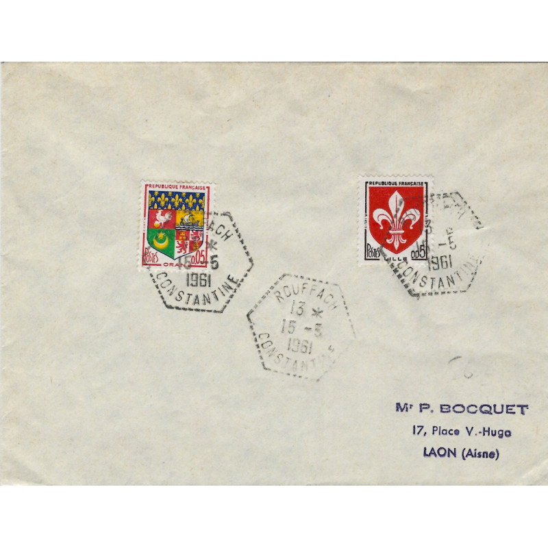 Algérie – Cachet Rouffach Constantine 16-5-1961 sur enveloppe philatélique.