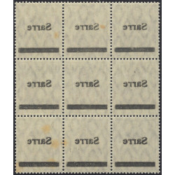 Sarre timbre N°7 surcharge recto verso en bloc de 9 exemplaires neuf**.