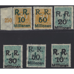 Rhénanie - Palatinat, 6 timbres de Wiesbaden surchargés non émis neufs, R.