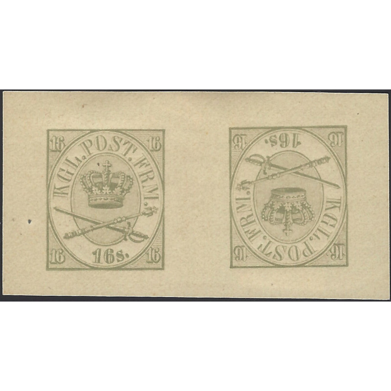 Danemark timbre N°15 paire tête-bêche, épreuve d'impression.