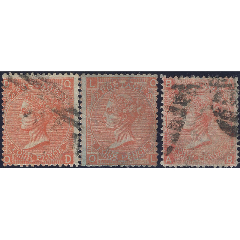 Grande Bretagne Victoria timbre N°32 planches 8 et 11 oblitérés.