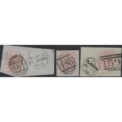Grande Bretagne Victoria timbre N°55 planches 1-3 oblitérés sur fragment.
