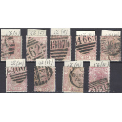 Grande Bretagne Victoria timbre N°56 lot de 9 valeurs avec  numéros de planches différents..