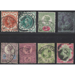 Grande Bretagne Victoria lot de 8 timbres oblitérés émis entre 1887-1900.