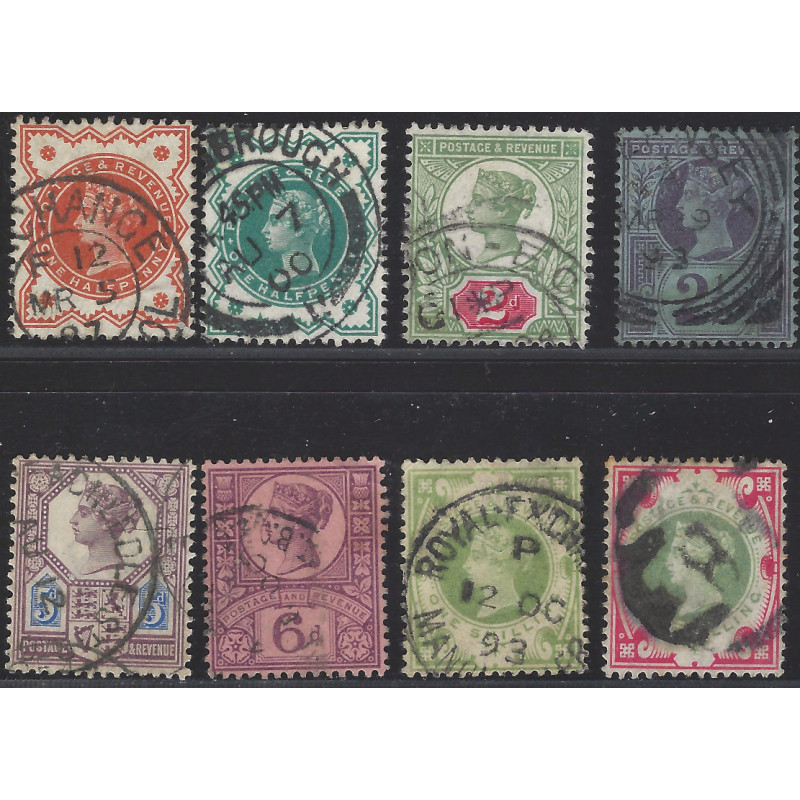 Grande Bretagne Victoria lot de 8 timbres oblitérés émis entre 1887-1900.