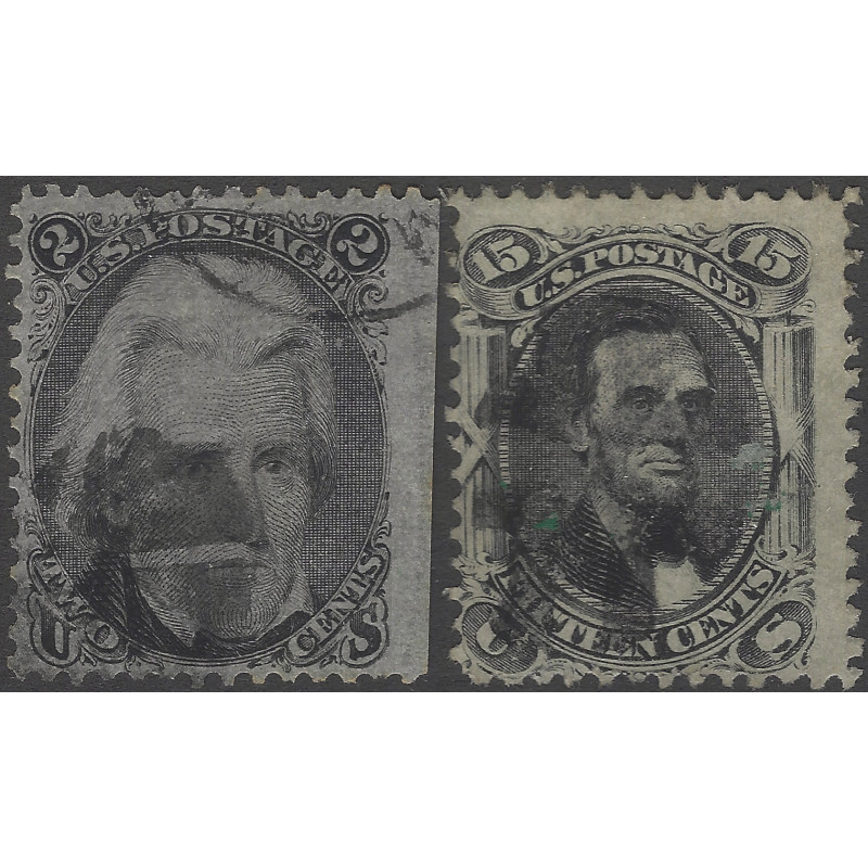 Etats-Unis timbres N°27-28 oblitérés.