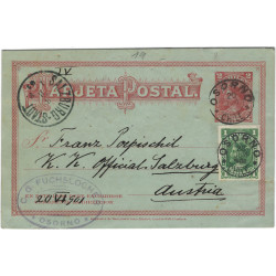 Chili timbre N°34 oblitéré sur carte postale 2c. rouge pour Autriche 1901.