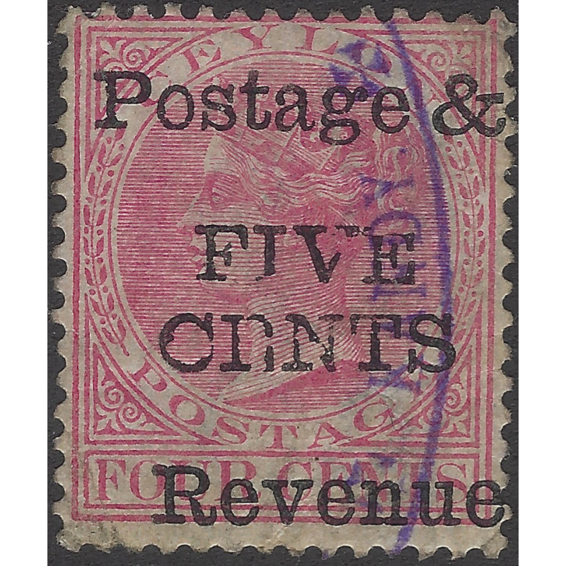 Ceylan timbre N°93 variété de surcharge oblitéré.