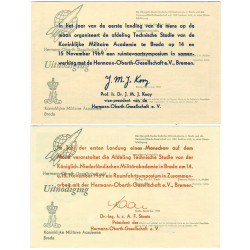 Pays Bas 2 cartes postales "Vervoerd per Raket" – Premier pas sur la Lune, 1969.