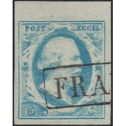 Pays Bas Guillaume III timbre N°1b bleu laiteux bdf oblitéré.