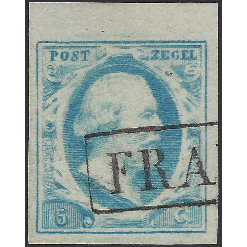 Pays Bas Guillaume III timbre N°1b bleu laiteux bdf oblitéré.