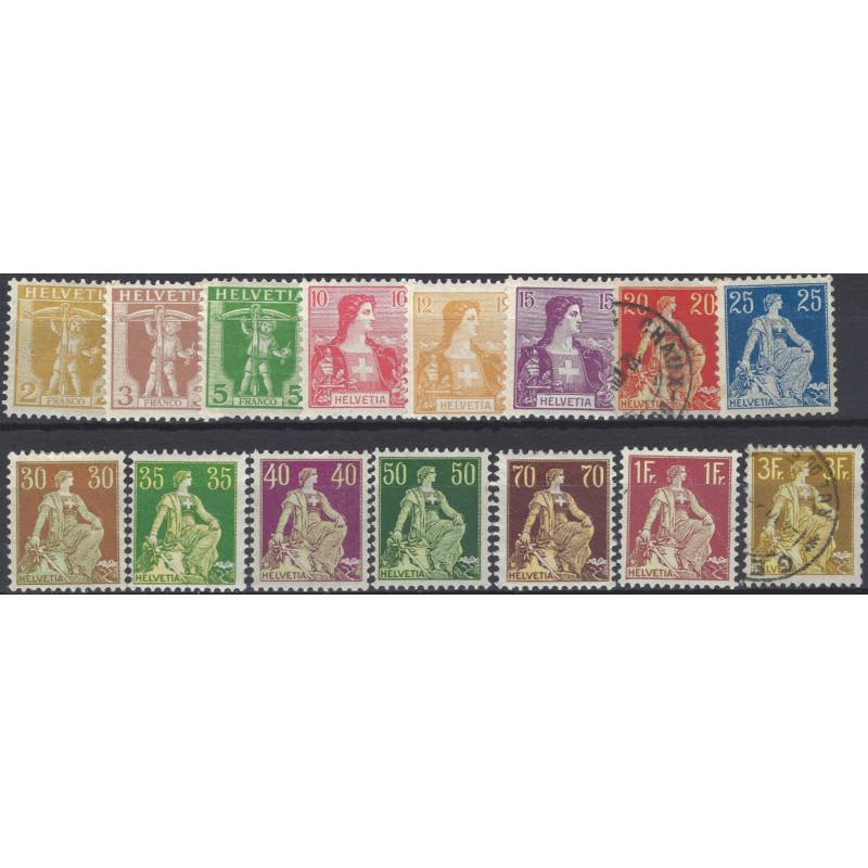 Suisse Helvetia timbres N°113-127 série neufs - oblitérés.
