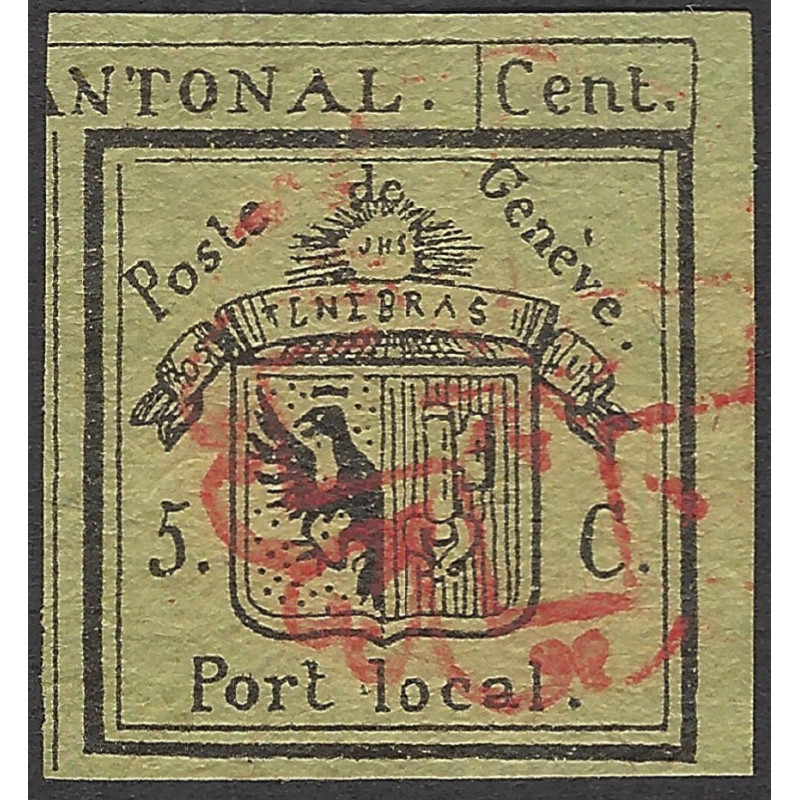 Genève timbre de Suisse N°1A oblitéré faux pour étude.