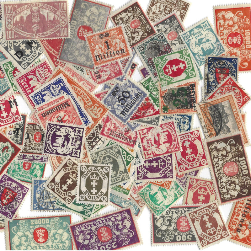Dantzig 110 timbres de collection neufs et oblitérés tous différents.
