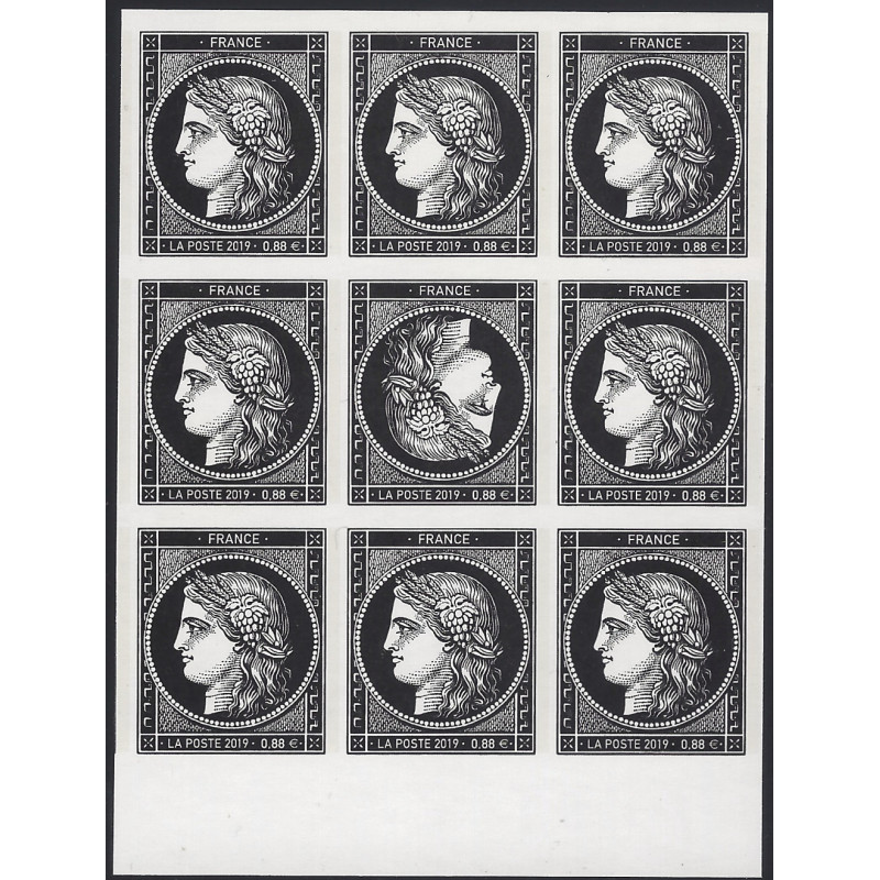 Cérès timbre de France N°5305a tête-bêche dans un bloc de 9 neuf**.