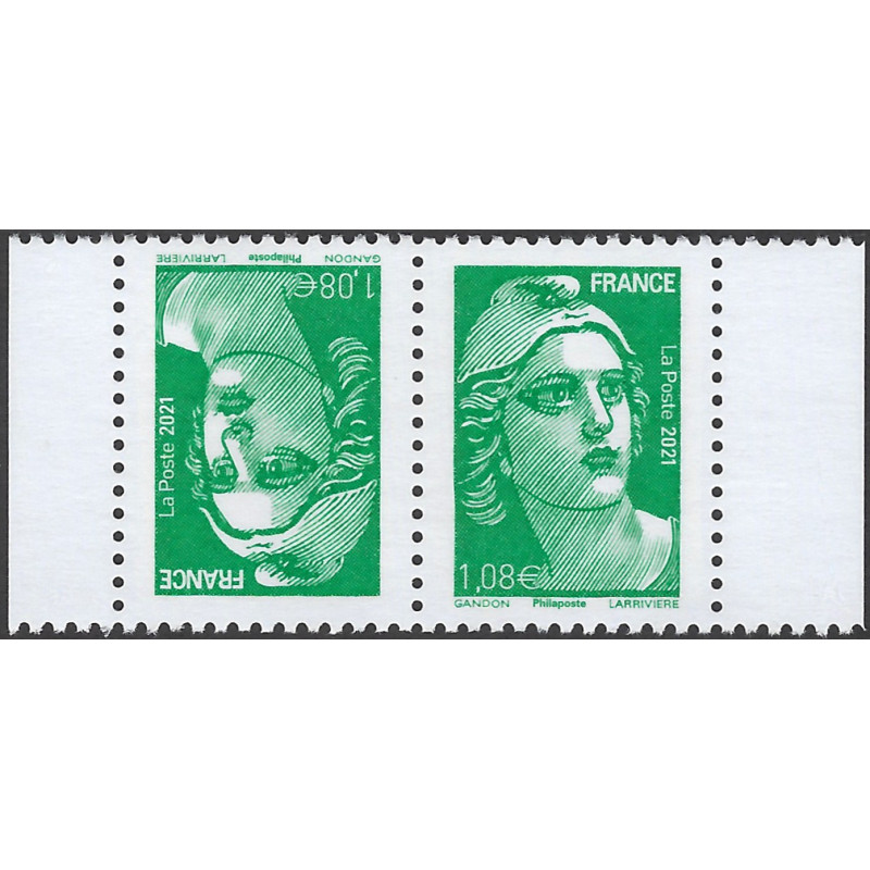 Marianne de Gandon timbre de France N°5496a paire tête-bêche neuf**.