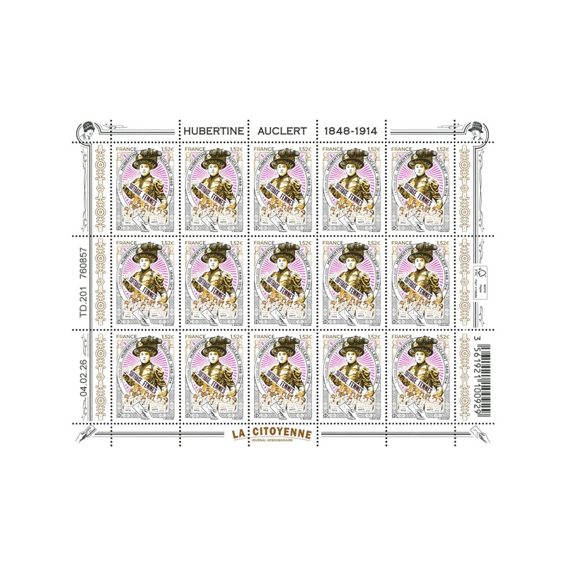 Timbre Hubertine Auclert en feuillet de France N°F217 neuf**.