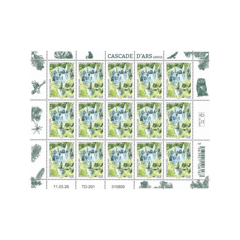 Timbre Cascade d'Ars en feuillet de France N°F224 neuf**.