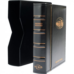 Album Numis Leuchtturm pour Pressed Pennies avec 5 pochettes et étui de protection.