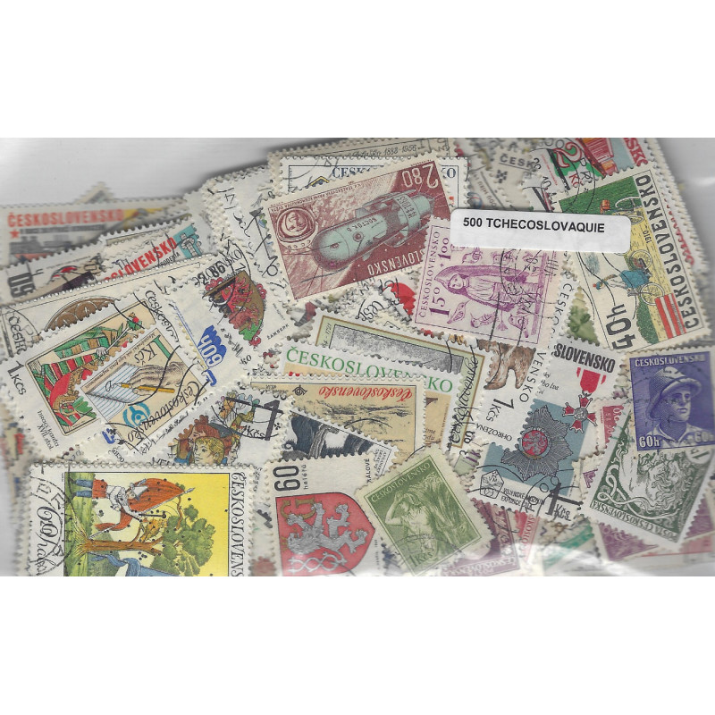 Tchécoslovaquie 500 timbres de collection tous différents.