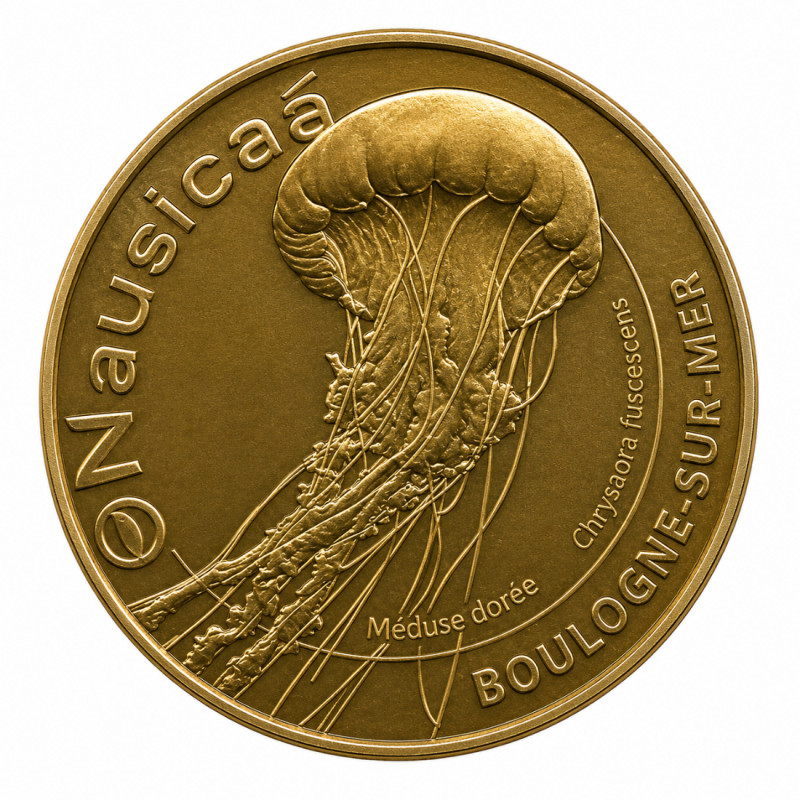Médaille Souvenir Nausicaá – Méduse dorée – Boulogne-sur-Mer – 2023 – Monnaie de Paris.