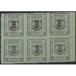Syburi (Kedah) timbre fiscal Armoiries N°1 - bloc de 6 exemplaires bdf neuf, R.