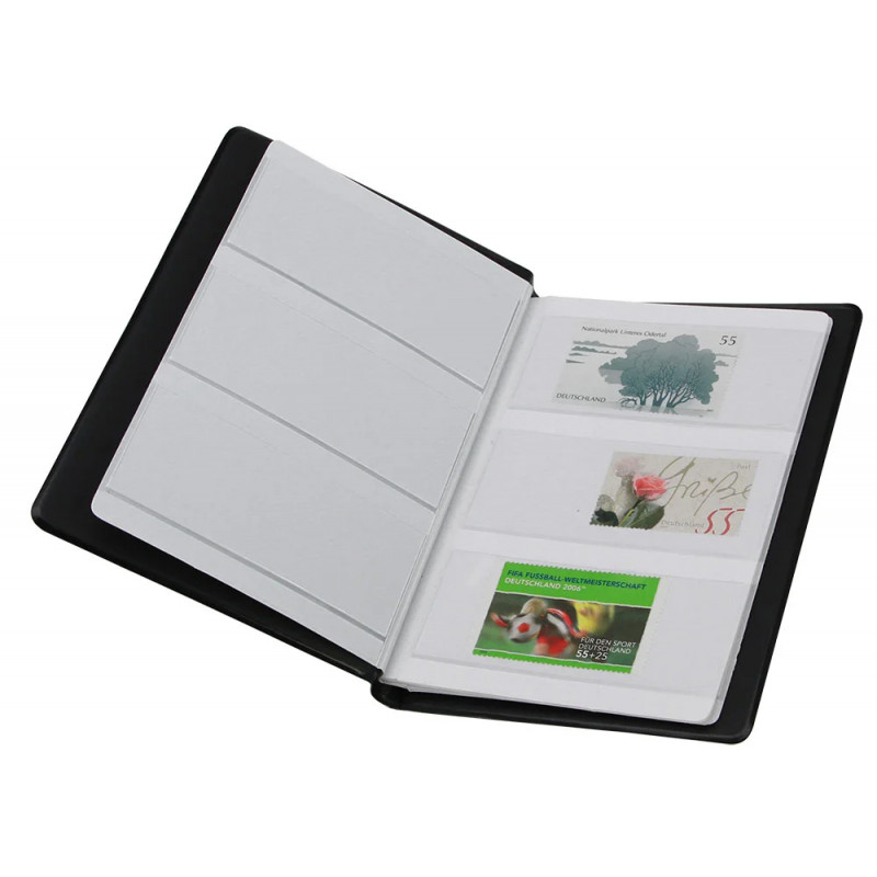 Classeur de poche pour timbres avec 6 feuilles fond blanc.
