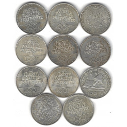 Lot de 11 monnaies de 100 Francs commémoratives en argent – France 1985-1991.