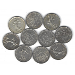Lot de 10 monnaies de 5 Francs Semeuse argent – 1960 à 1965.