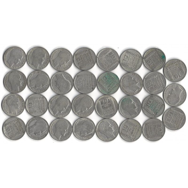 Lot de 31 monnaies de 10 Francs Turin argent, 1929-1939.