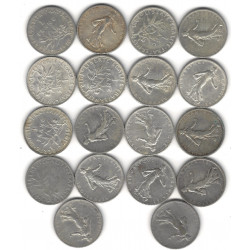 Lot de 18 monnaies de 1 Franc Semeuse argent – 1898 à 1920.