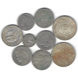 Lot de 9 monnaies anciennes en argent – France & Allemagne – 1872 à 1934.