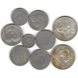 Lot de 9 monnaies anciennes en argent – France & Allemagne – 1872 à 1934.