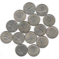 Lot de 15 monnaies de 50 centimes Semeuse argent – 1898 à 1920.