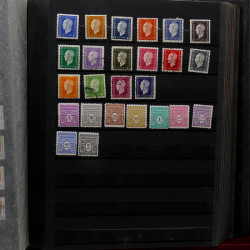 Lot de timbres France et Monde à trier dans une caisse en bois.