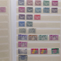 Lot de timbres France et Monde à trier dans une caisse en bois.