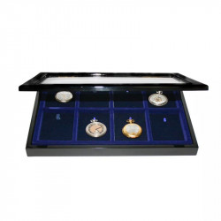 Vitrine en bois laqué pour 8 montres de gousset.