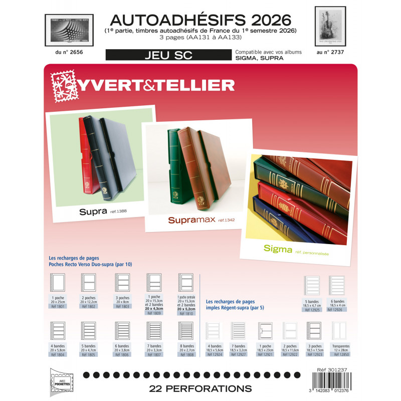 Jeux SC France timbres autoadhésifs 2026 premier semestre.