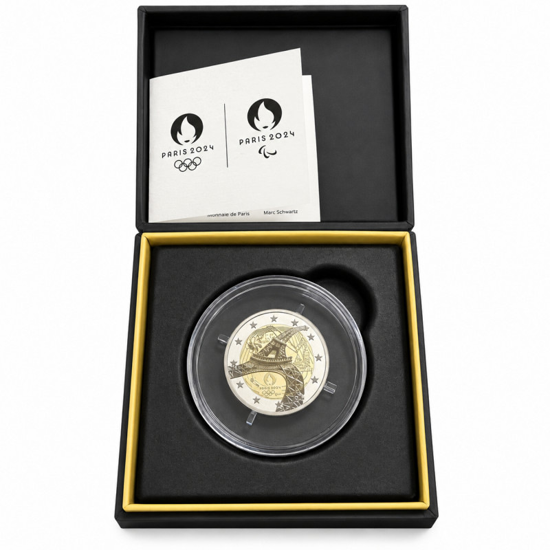 2 euros France 2024 - JO Paris Tour Eiffel polissage inversé en coffret BE.